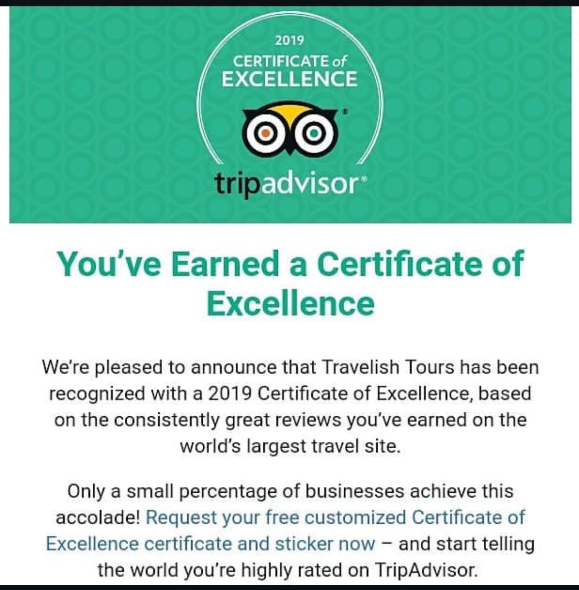 TripAdvisor Certificate of Excellence 2019